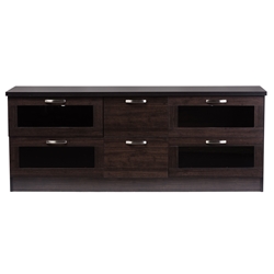 Baxton Studio Adelino 63 Inches Dark Brown Wood TV Cabinet with 4 Glass Doors and 2 Drawers